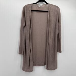 Pure Collection Sweater Womens 10 Beige Linen Open Knit Cardigan Coastal Minimal